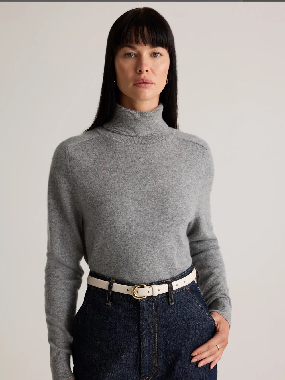 Quince Cream Sophia Leather Belt with Gold Buckle